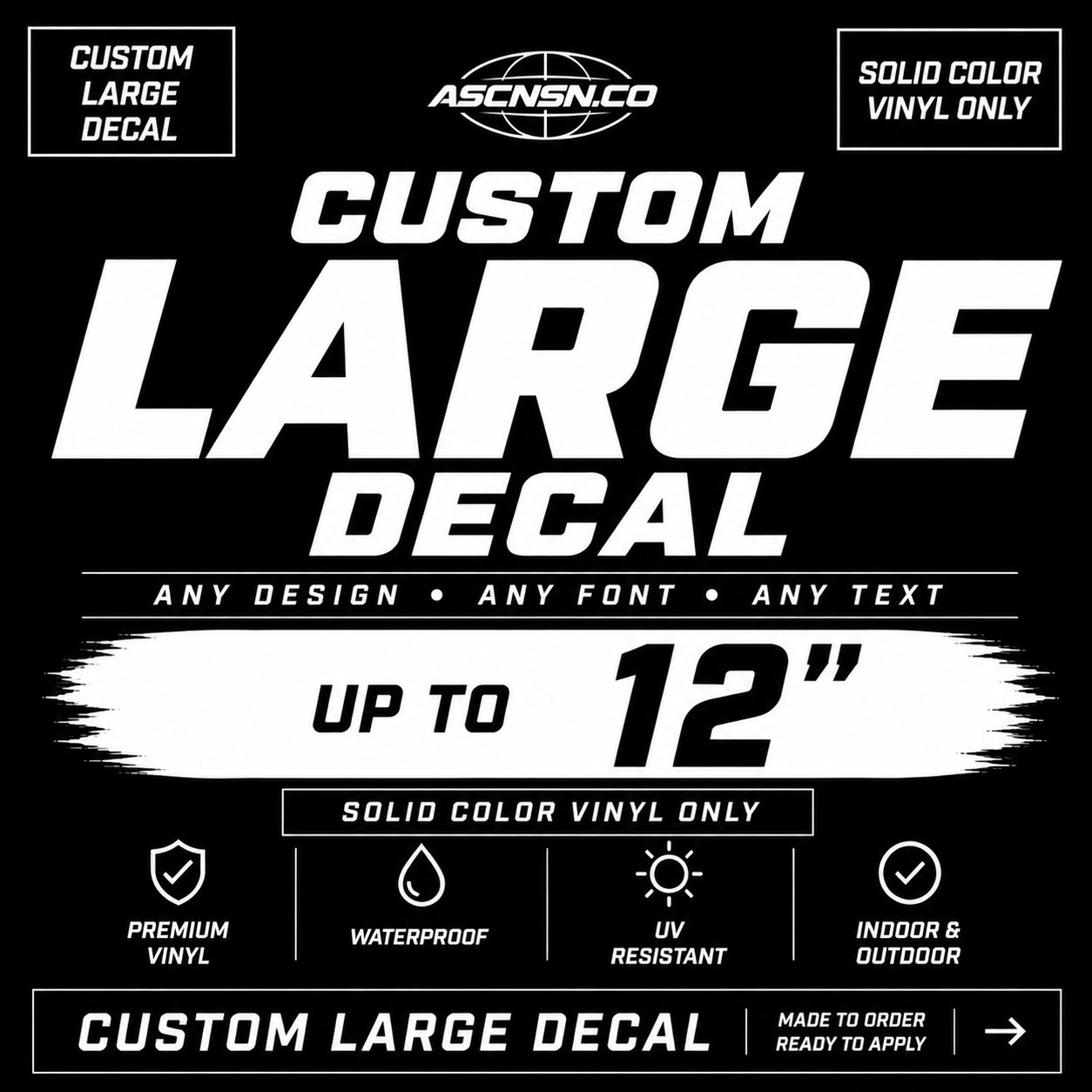 Custom Large Vinyl Decal | Any Text, Logo, & Design | Solid Color Only