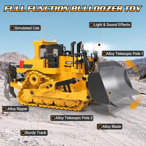 RC Bulldozer Toy for Boys, Remote Control Play Bulldozer Construction Vehicles