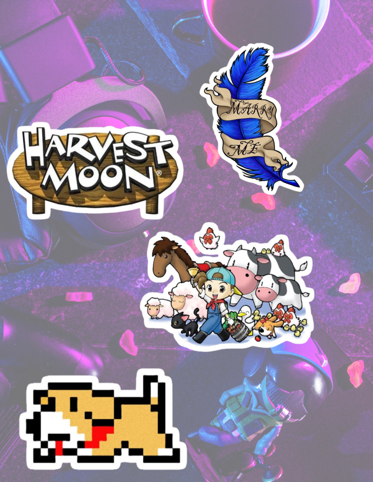 Harvest Moon Retro Video Games 4pc Sticker Pack