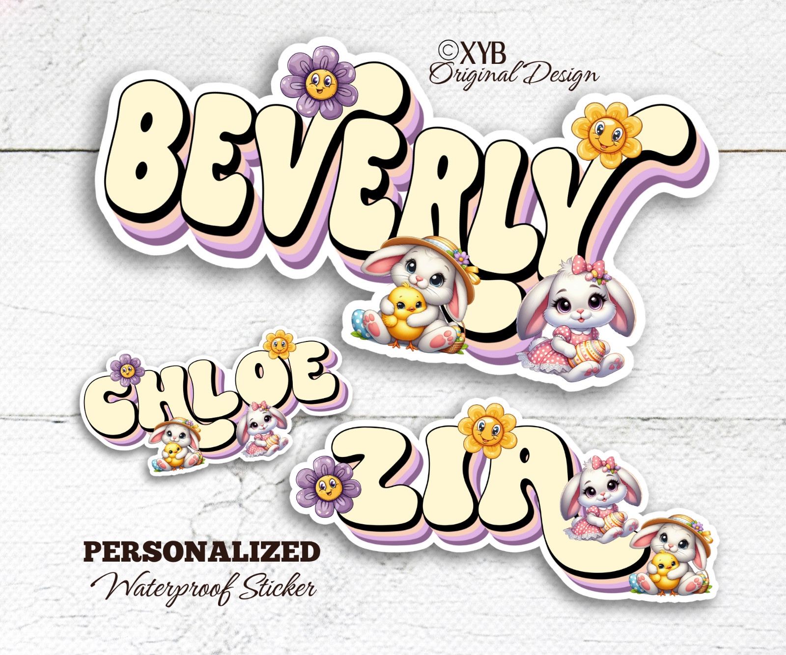 Custom Easter Name Sticker, Waterproof Vinyl Decal, Kids Gift, Laptops, Bunnie