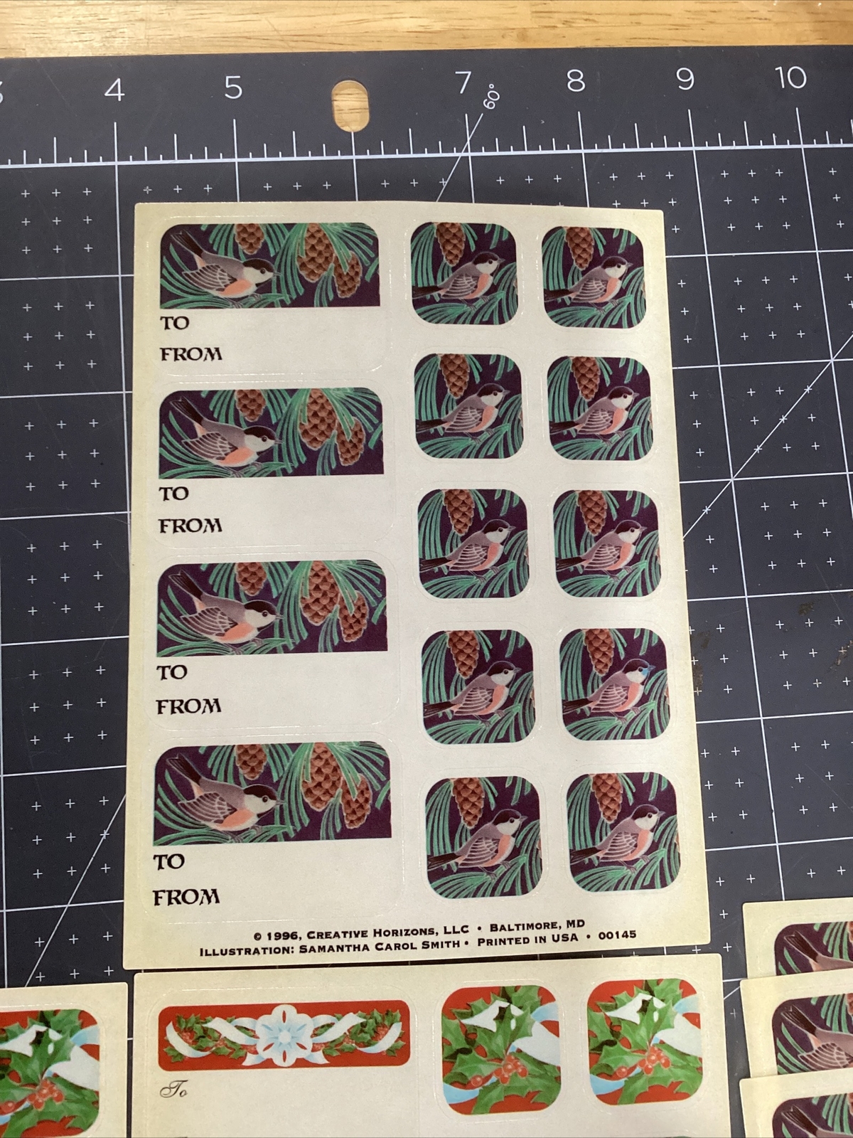 6 Vintage Sticker Gift Tags Creative Horizons New 1996 Christmas Holly Bird *G