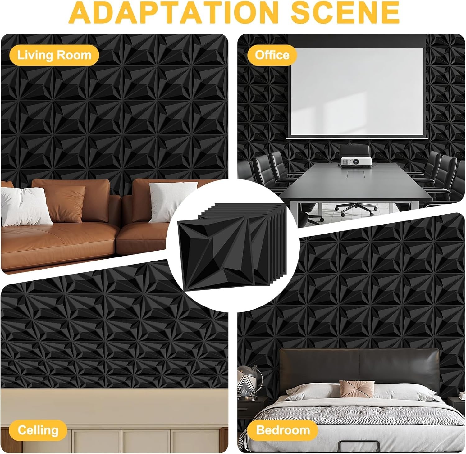 Waterproof 3D Black Wall Panels Set – Lightweight Matte Tiles for Modern Decor