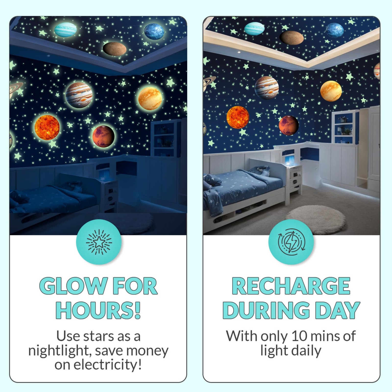 Glow in the Dark Stars and Planets – 534 pcs with Constellation E-Book | Solar