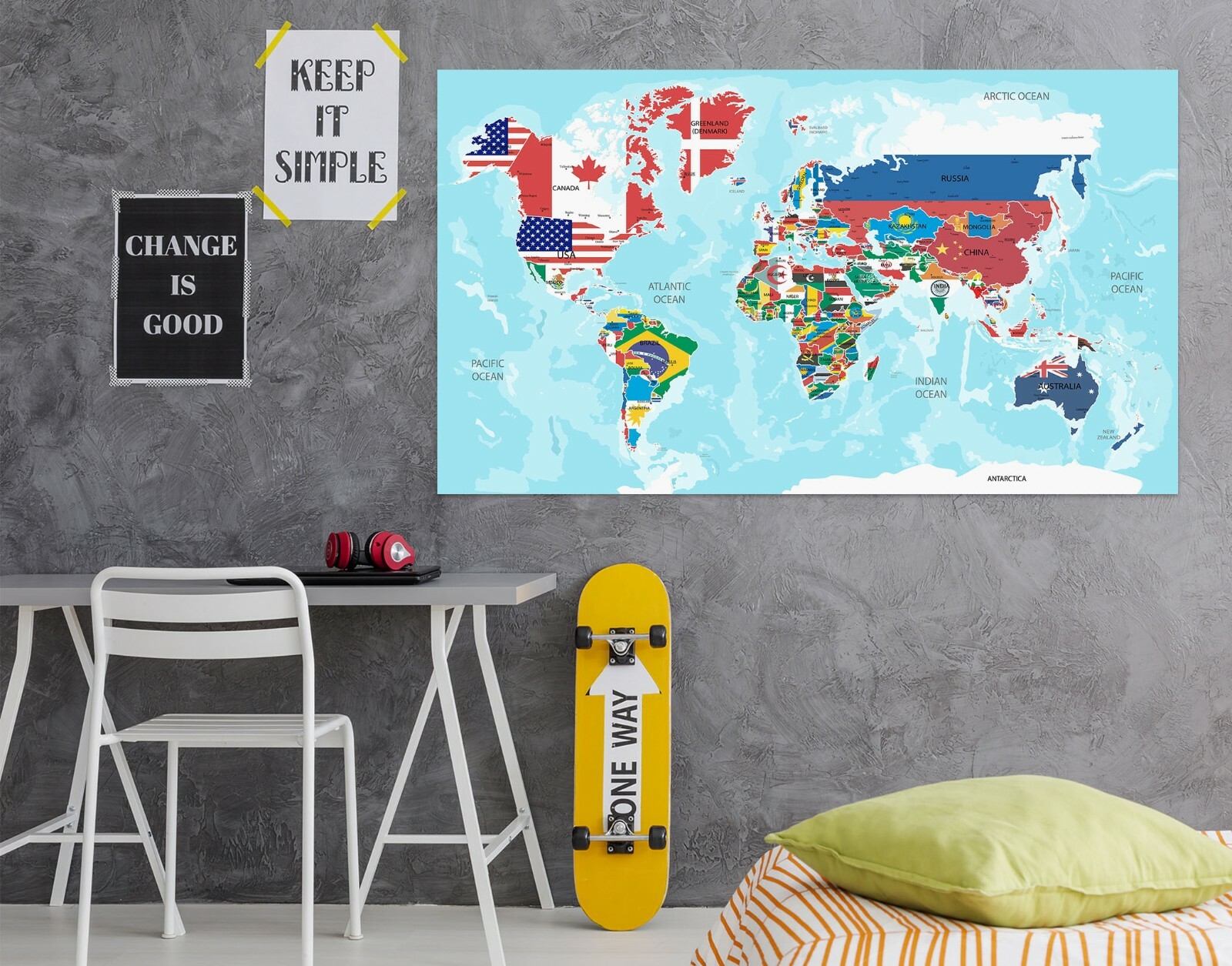 3D Flag 425RAIG World Map Wall Stickers Wallpaper Mural Wall Murals Honey
