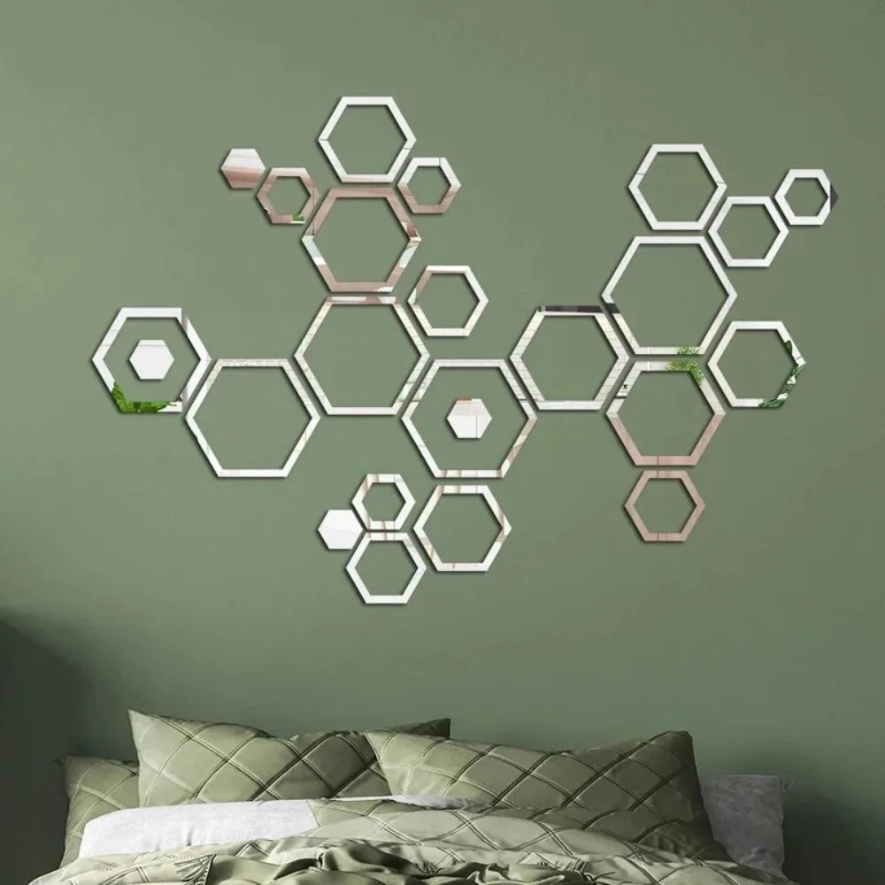 Hexagonal Mirror Stickers 24pcs Acrylic 3d Bedroom Self-adhesive Decoration Home