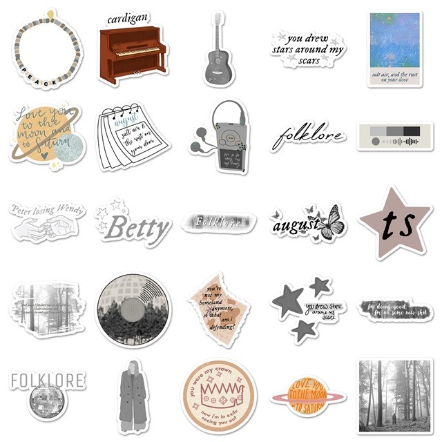 50 Piece Taylor Swift Stickers Party Favor, Water Bottle, Decor, Music Folklore