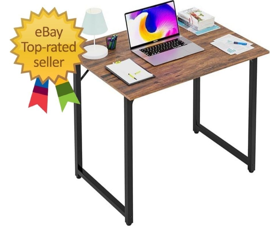 PayLessHere 32" Computer Desk, Brown Writing Table w/ Metal Frame