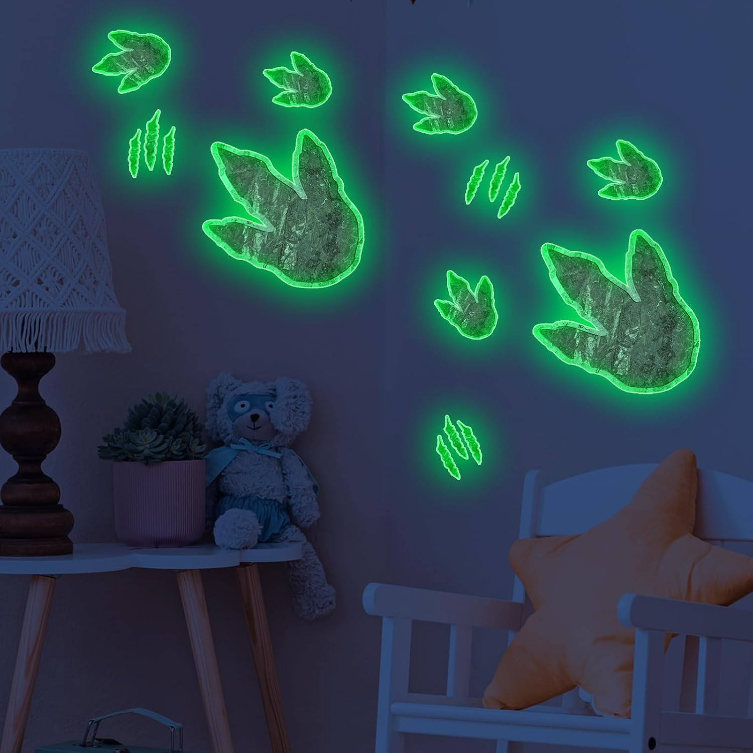 Vancoup Glow in the Dark Dinosaur Footprints Wall Decals | Cute Dino Tracks Wall