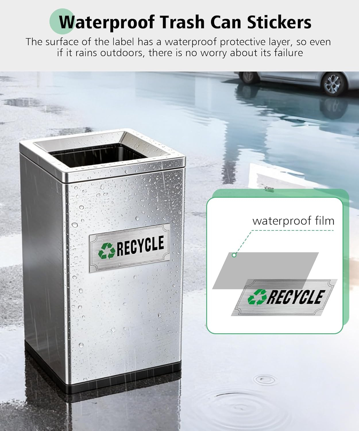 Waterproof Trash and Recycle Stickers – 8 Pack for Home and Office Use