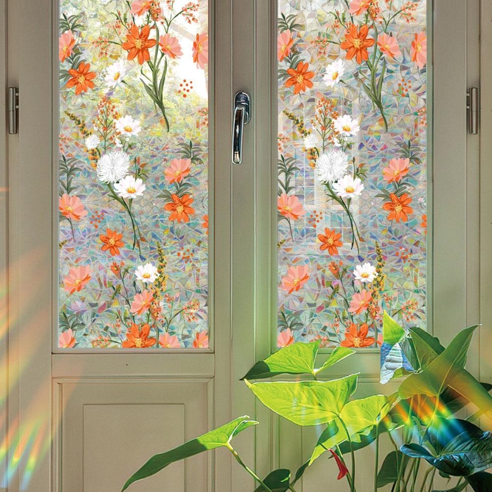 1M2M Colorful For Rainbow Window Film PVC Floral Design for Home Decoration