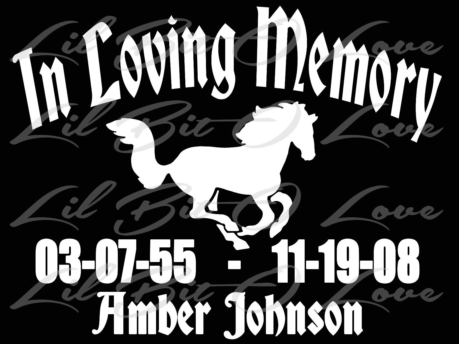 PERSONALIZED IN LOVING MEMORY VINYL DECAL WITH HORSE WITH NAMES AND DATES