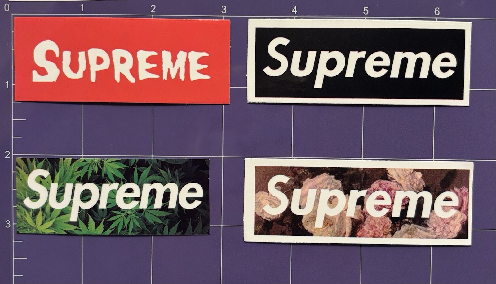 4pc Supreme Box Logo Vinyl Sticker Lot Red Black Floral Leaf Decals #36