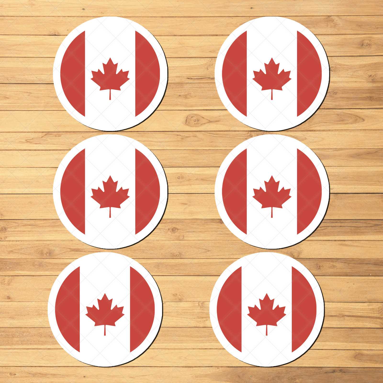 Canada Flag Stickers – 6 Pack Round Maple Leaf Decals – Patriotic Canadian Vinyl