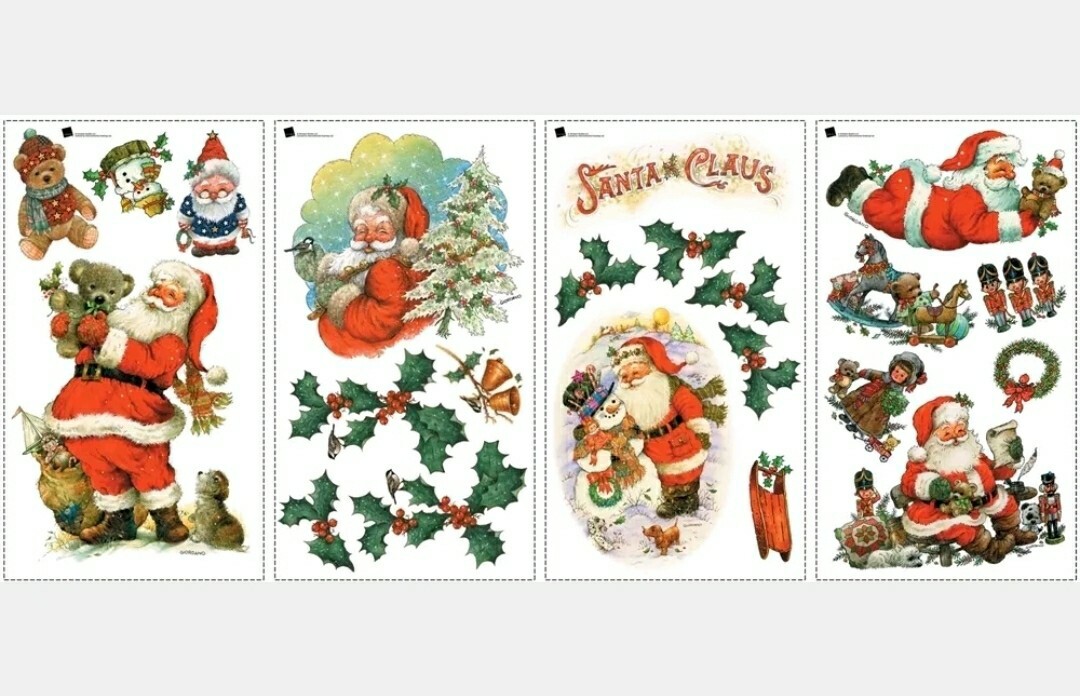 22 Pcs Santa Peel & Stick Wall Decals Set Peel and Stick Christmas Decorations