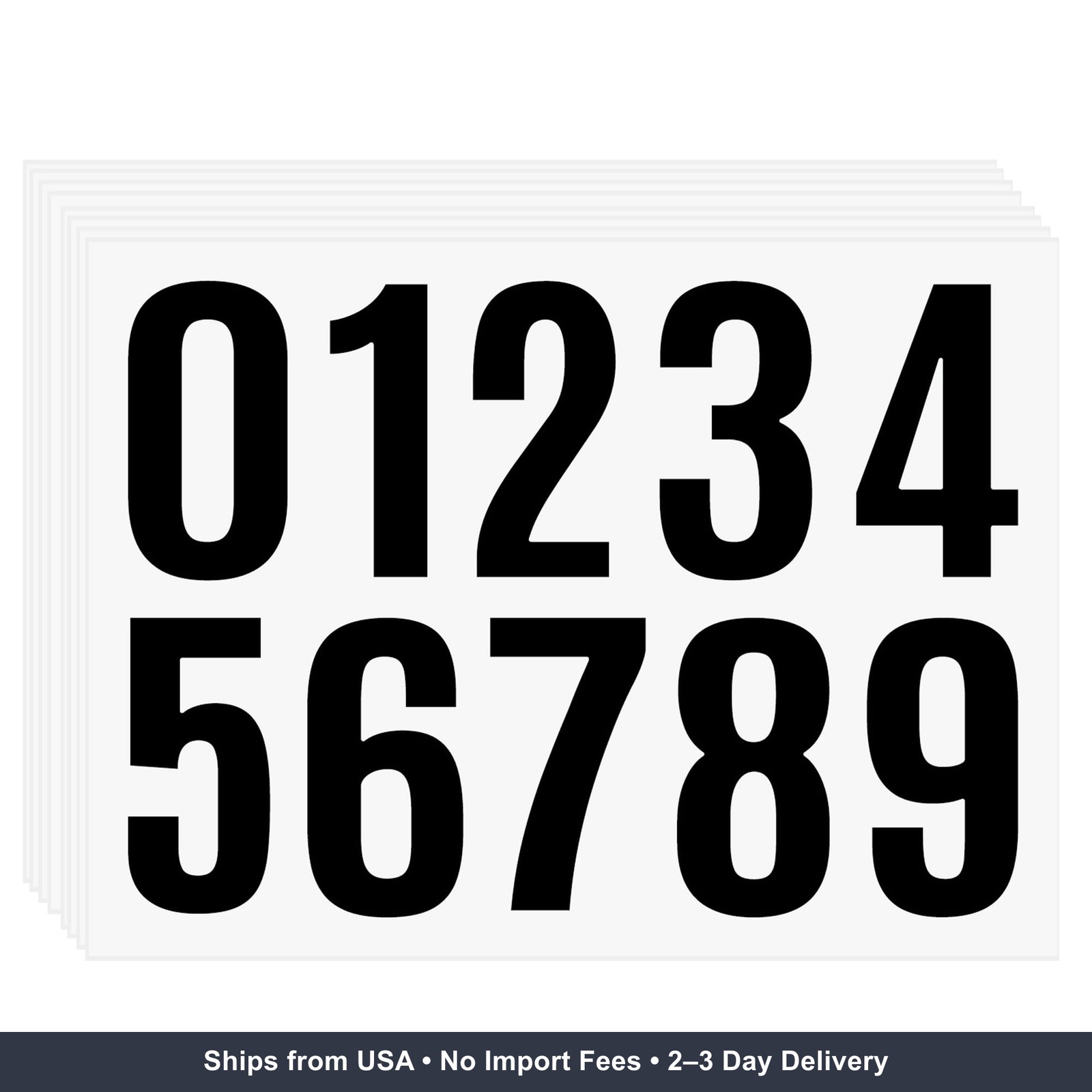 Waterproof Black Number Decals 0-9, 1.5 Inch | 8 Sheets