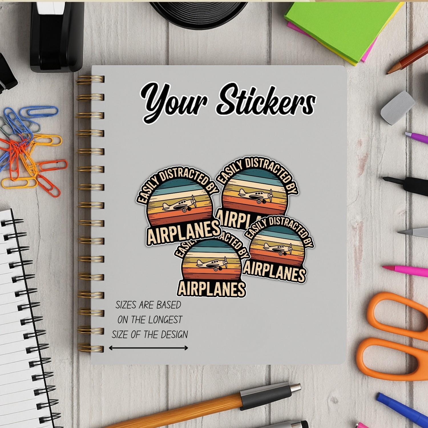 4PCS Easily Distracted by Airplanes Stickers – Funny Aviation Vinyl Decals