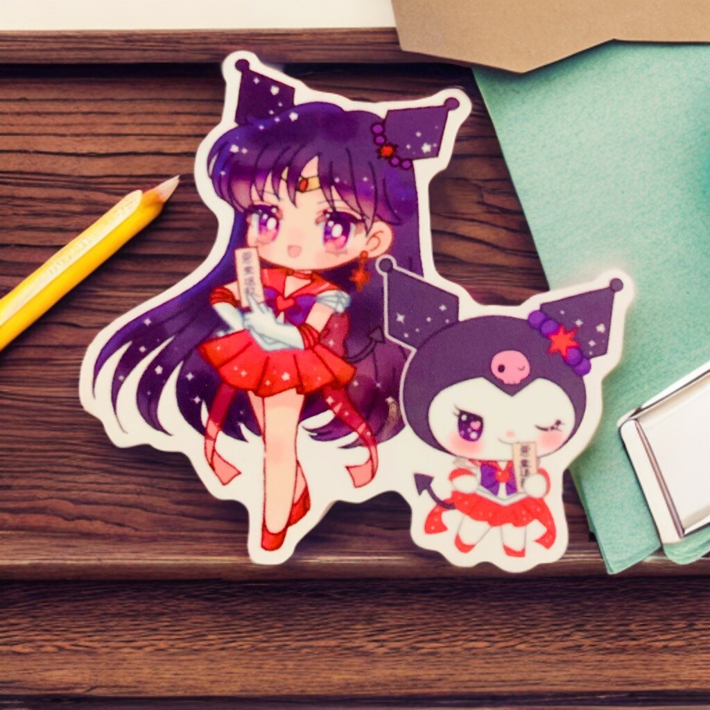 Sticker – Sanrio Kuromi X Sailor Mars Kawaii Decal, 3.5” Moon Clear Glossy