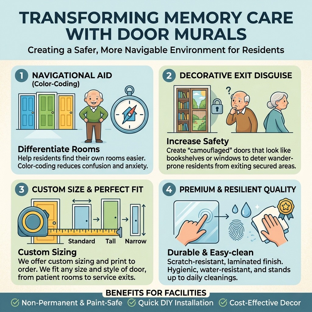 Dementia Friendly Door Mural | Custom Size & Color | Seamless 1-Piece Wrap