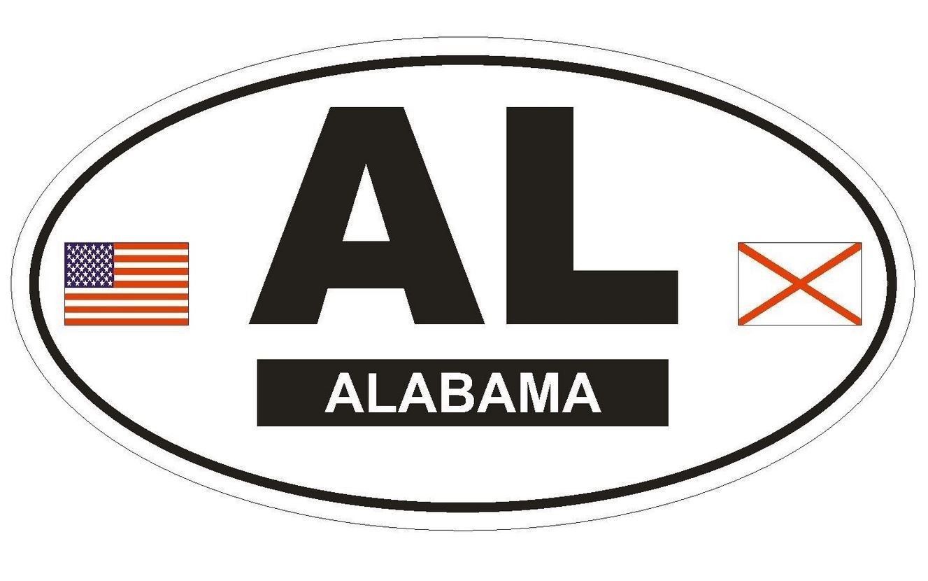AL Alabama OVAL Bumper Sticker or Helmet Sticker D447 Euro Oval With Flags