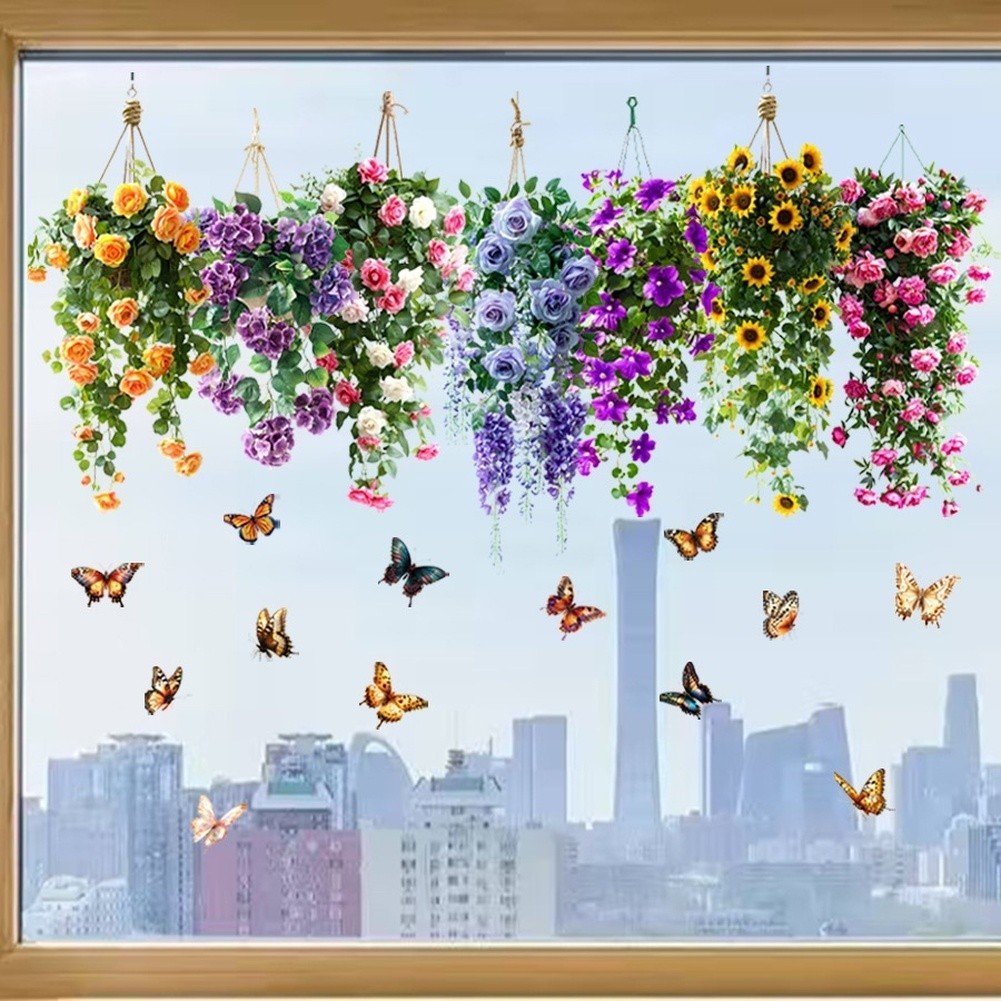 Static Cling Decals for Windows Floral Basket Birds Butterfly PVC Sticker