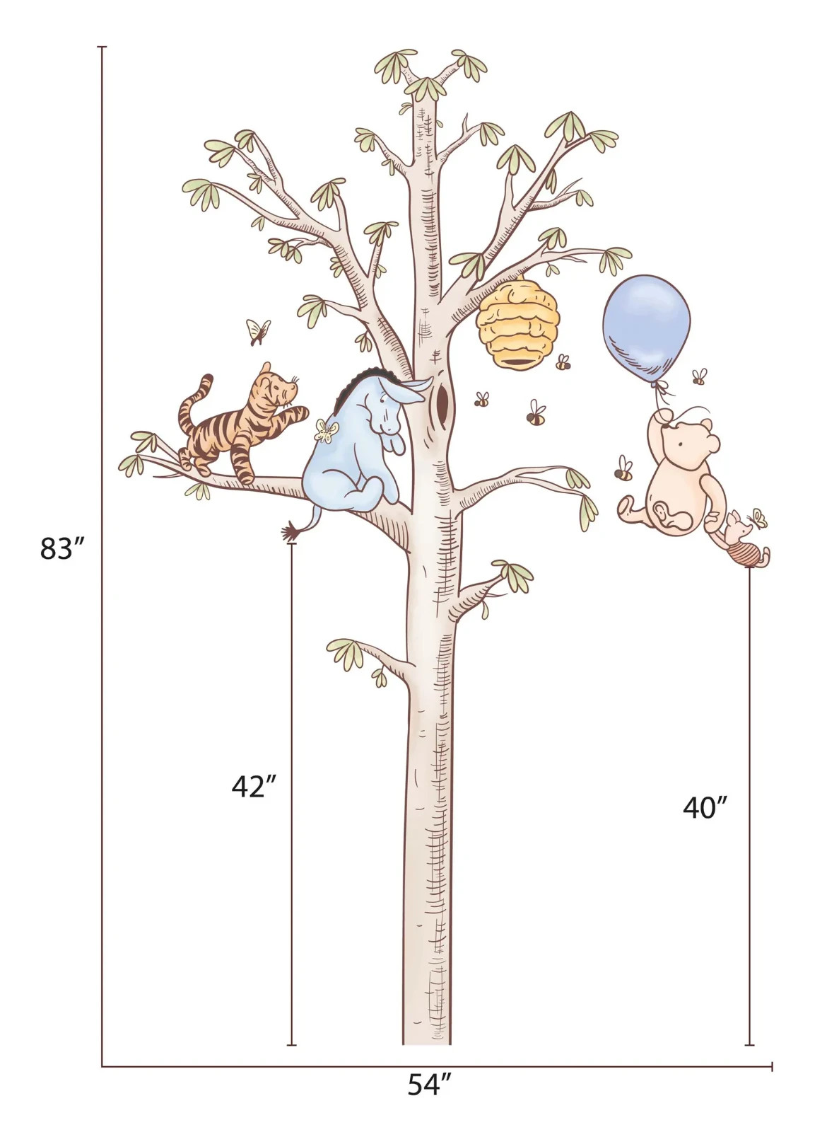 Cartoon Winnie Wall Decal Pooh Bear Mural Tiger & Donkey Wall Sticker Wall Art