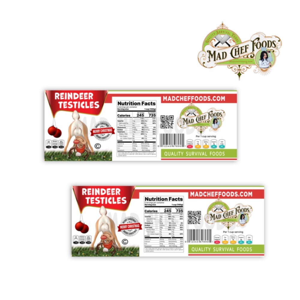 FUNNY CHRISTMAS Reindeer Testicle Can Label STOCKING STUFFER Joke Gag Gift Santa