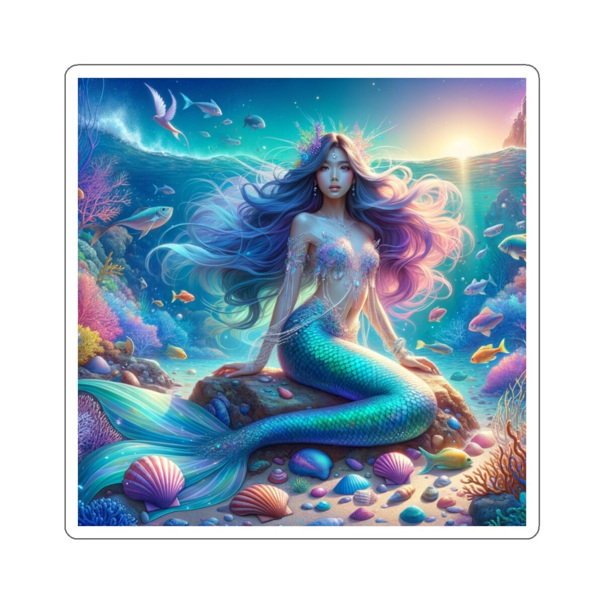 Sticker Mermaid Lagoon Art Bright Colors 2×2 3×3 4×4 6×6