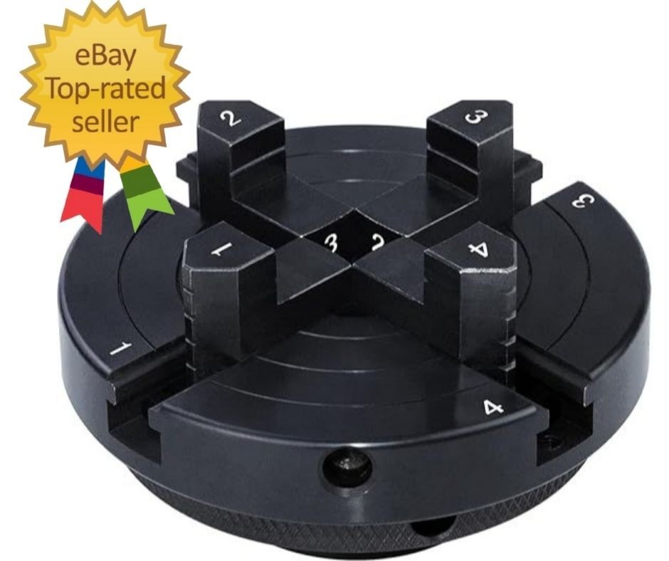 4 Inch Wood Lathe Chuck Set 1" x 8 tpi & 3/4"x16TPI Adapter, Self Centering 4 Ja