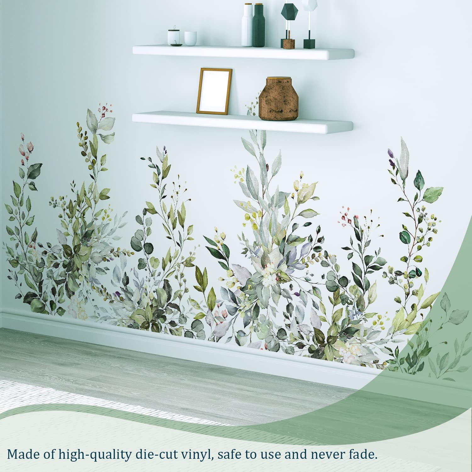 Green Plants Leaves Wall Decals Peel and Stick Large Floral Flowers Wall Sticker