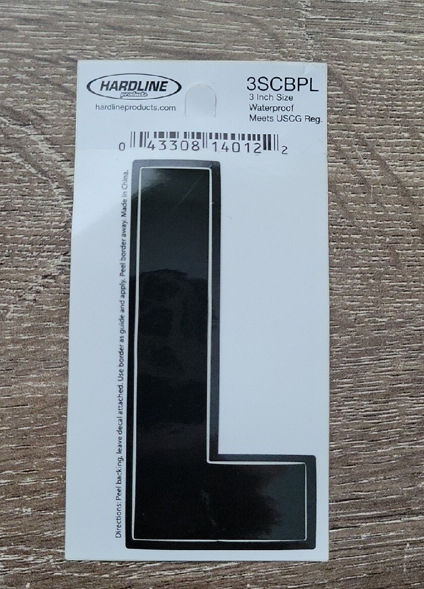 Hardline Self Adhesive Letter L Glossy Black 3" Super Stick, Waterproof. 3SCBPL