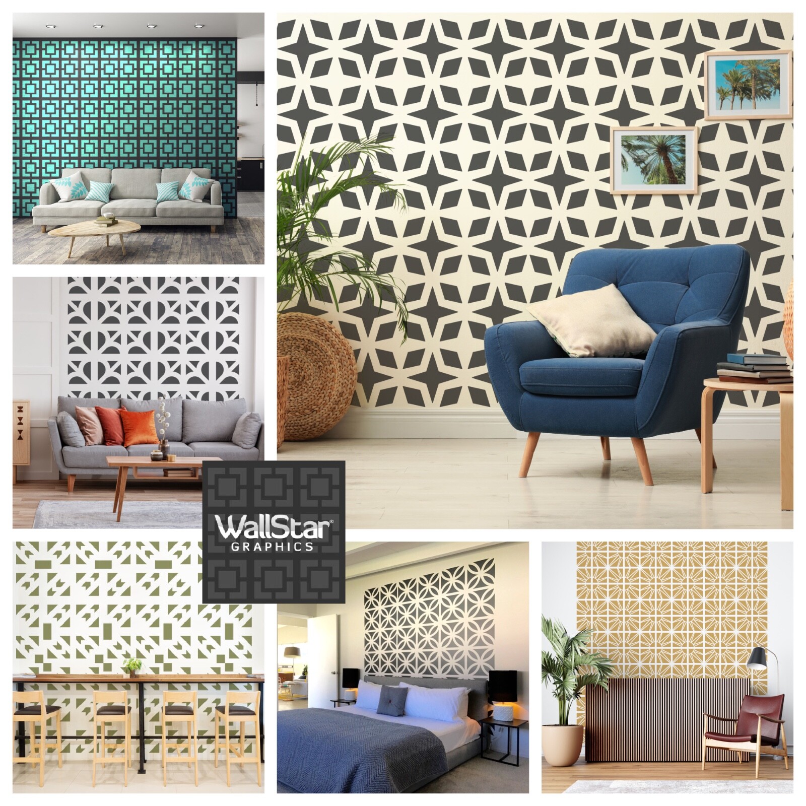 Mid Century Breeze Blocks, Modern Decals, Removable Wall Decor, Brick Wall Decal
