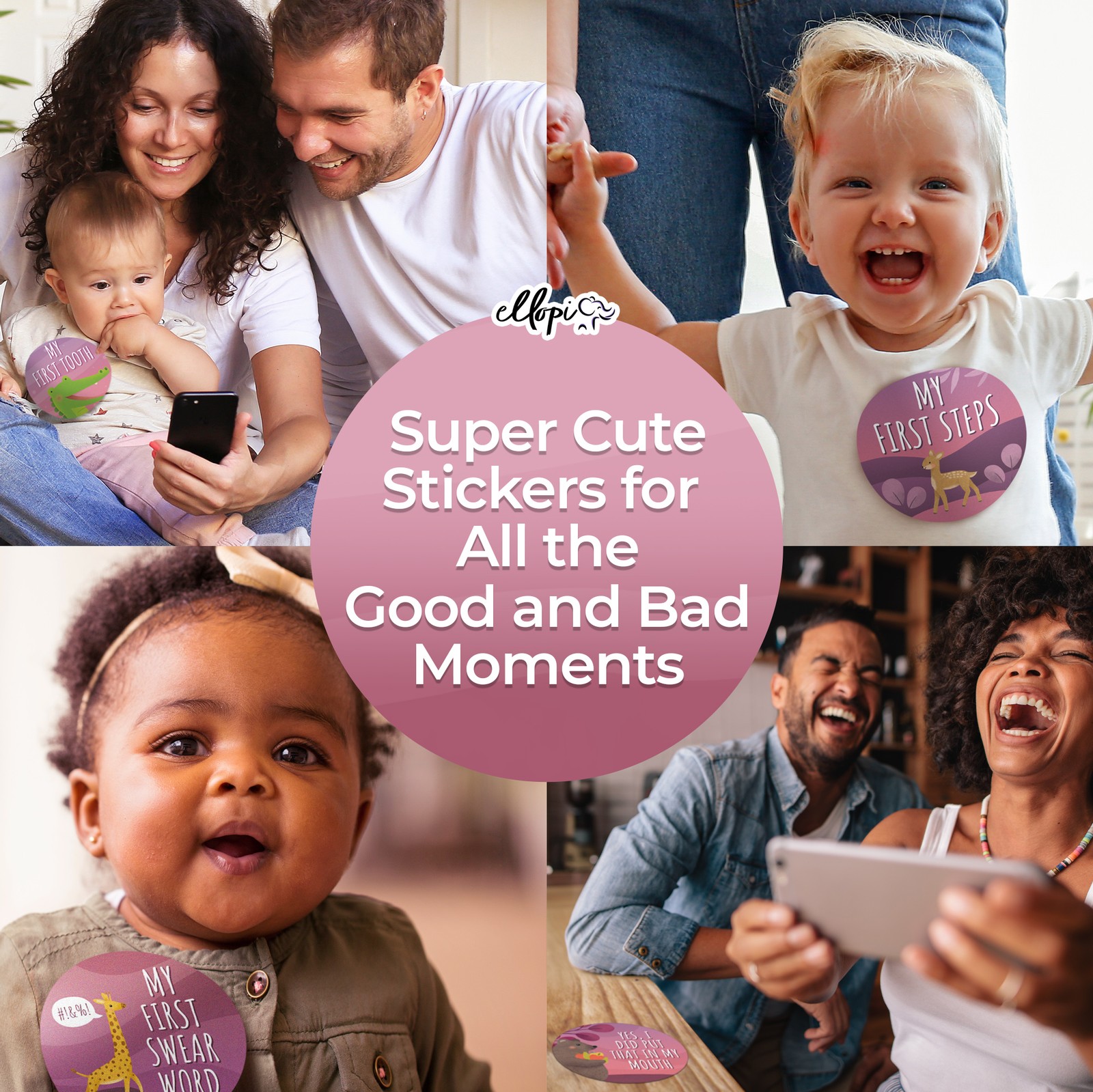 Ellopi 4" Funny Baby Girl Milestone Photo Prop Stickers, 30 Pack