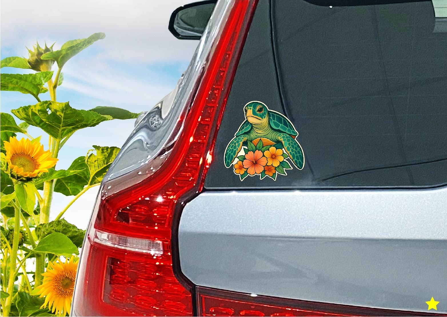 Sea Turtle & Hibiscus Decal Sticker Ocean Wildlife Life Beach Tropical Hawaii