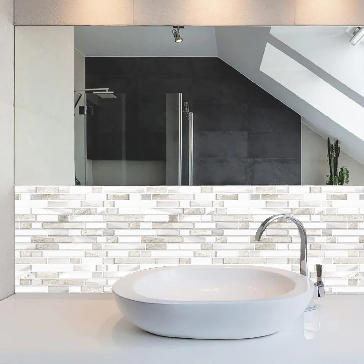Peel & Stick Tile Backsplash for Kitchen/Bathroom, Beige & White, 12"x12", 10…