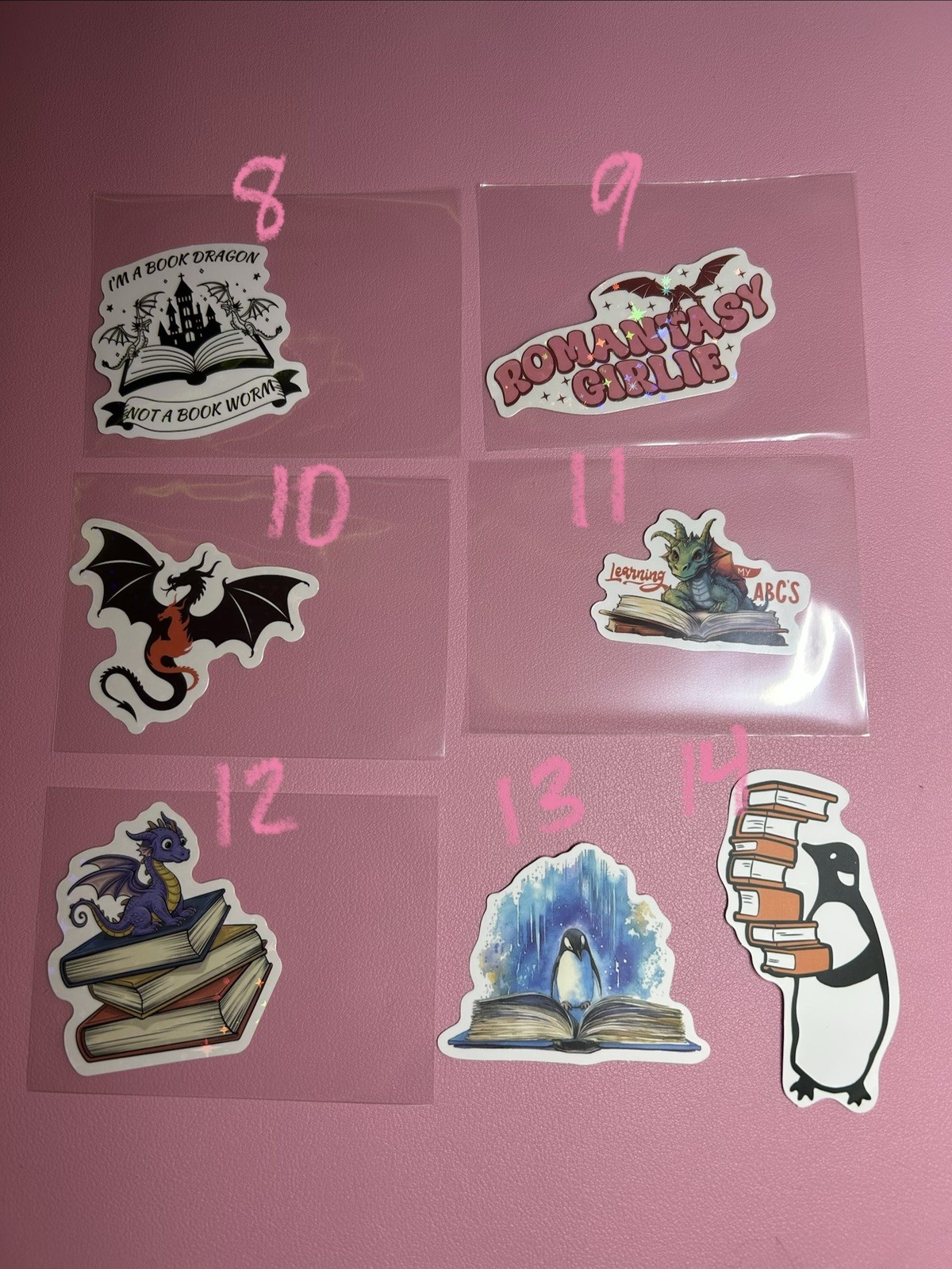 Animals Reading Books Stickers – Dragons , Cats , Mice, Penguins, Birds