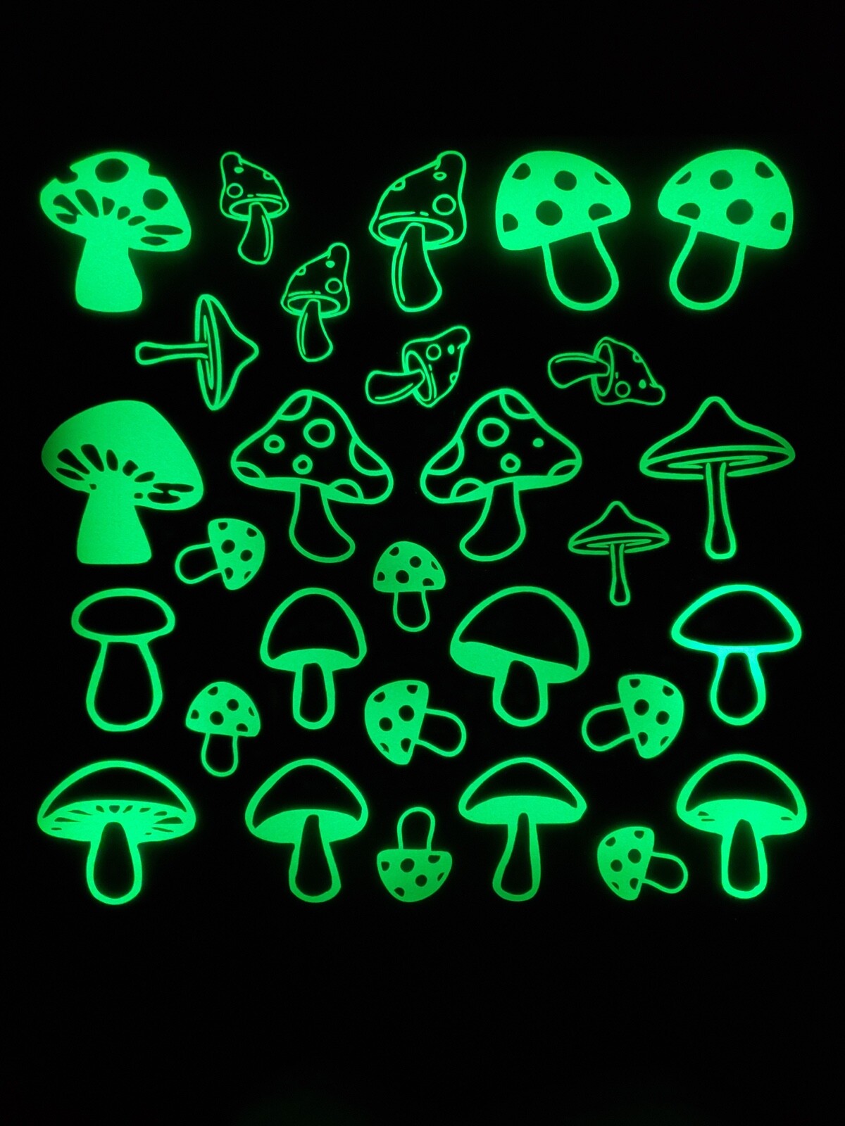 Glow In The Dark Vinyl Decals Trippy Shrooms Decor Lit Stickers New Full Sheets