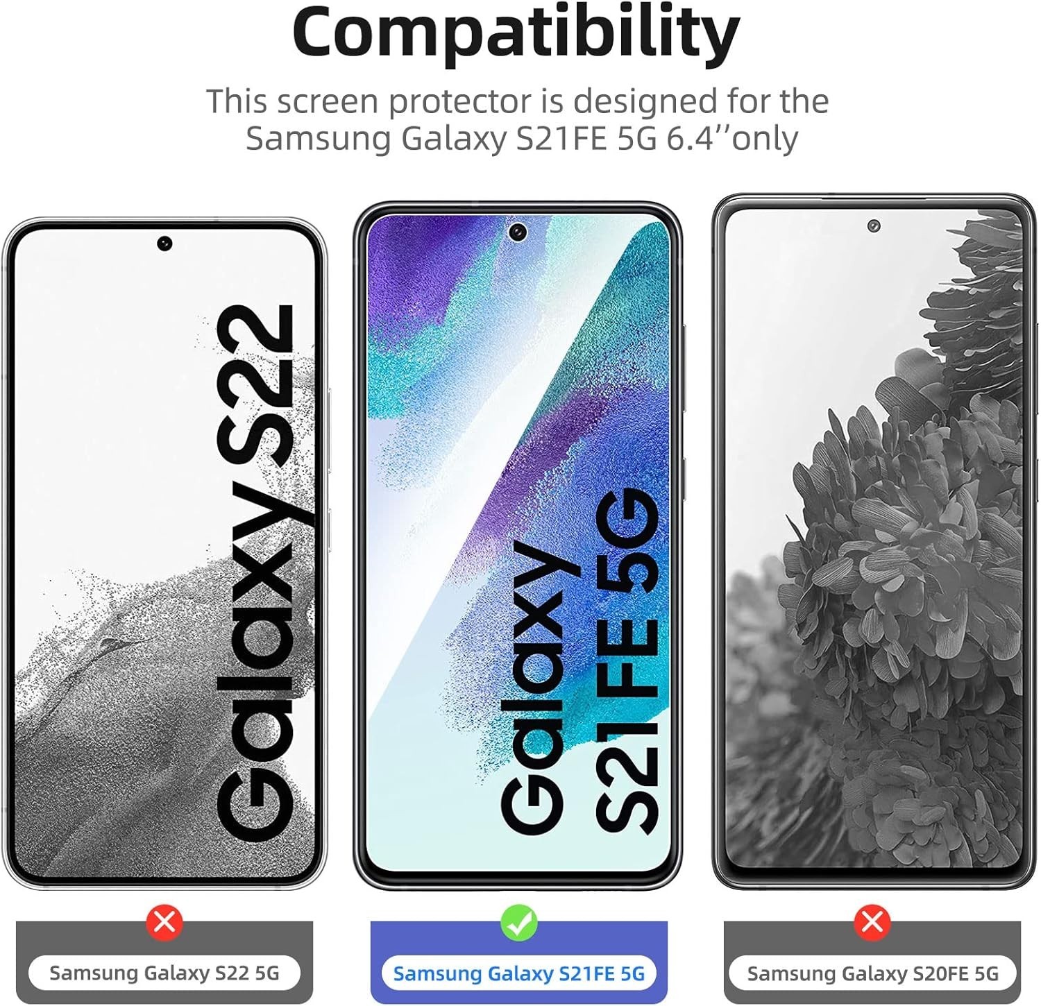 Samsung Galaxy S21 FE 5G Screen Protector Tempered Glass Bubble Free 3Pack