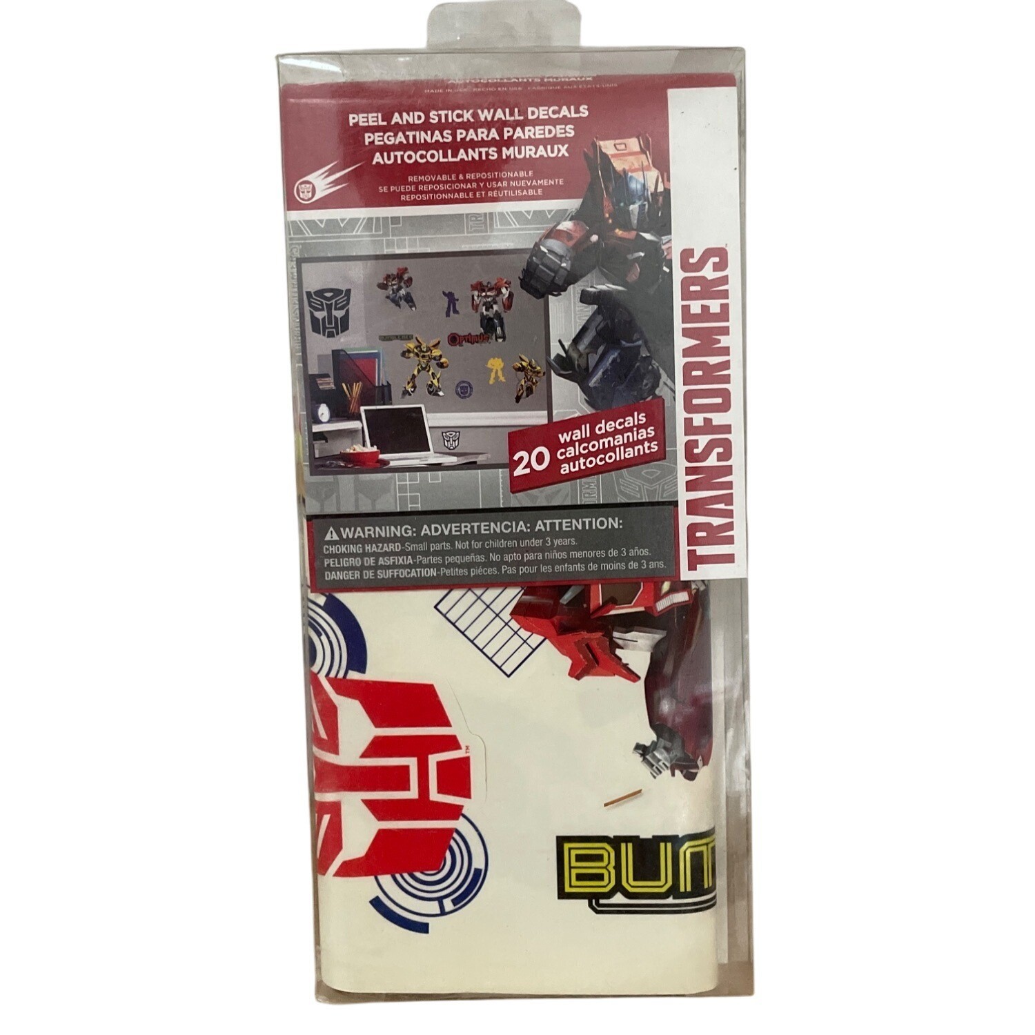 Hasbro Transformers Peel Stick Wall Decals 20 Self-Adhesive Removable Reusable