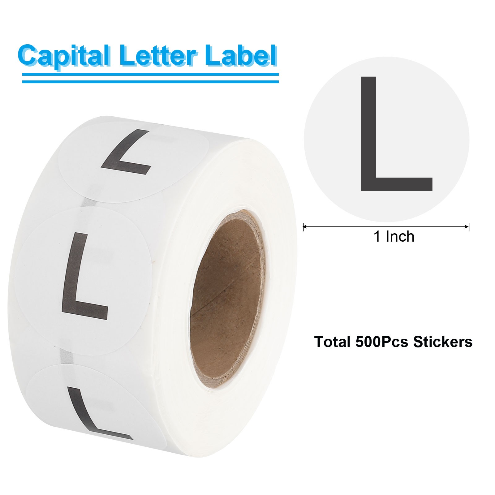 Letter L Inventory Labels, 1 Inch Capital Letter Stickers (1Roll/Total 500Pcs)