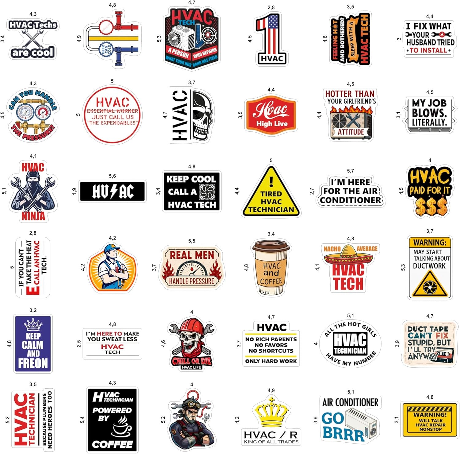 100Pcs HVAC Stickers Hard Hat, Water Bottle, Laptop – HVAC Toolbox Decals –