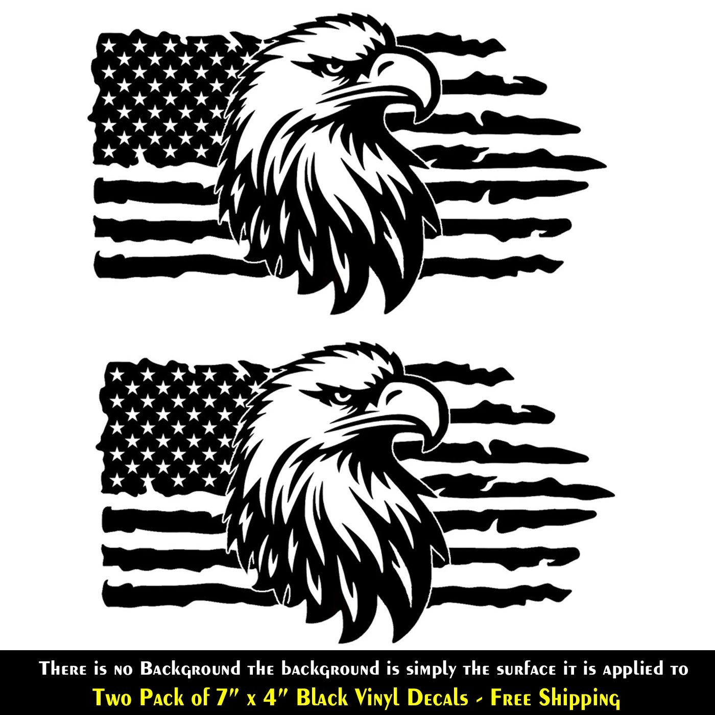 Eagle American Flag Two 7" Black Decals Vehicle Door Bumper Any Flat Surface