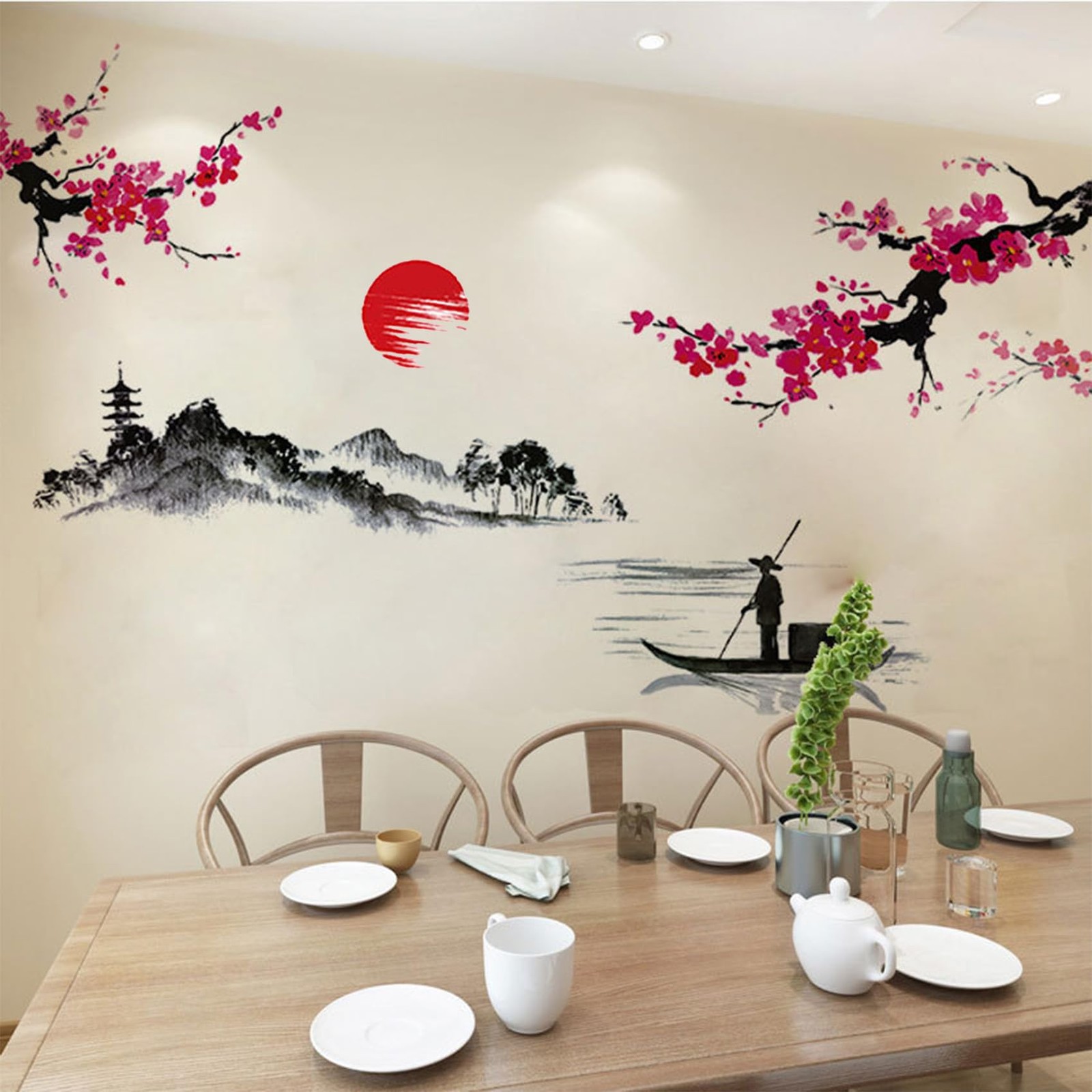 Large Japanese Wall Decor Stickers, Red Cherry Blossom Tree Wall Murals Mount…