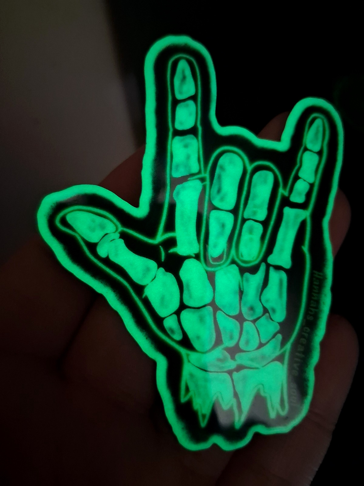 Glow In The Dark Zombie Skeleton Hand Signing I Love You Neon Sign Vinyl Sticker