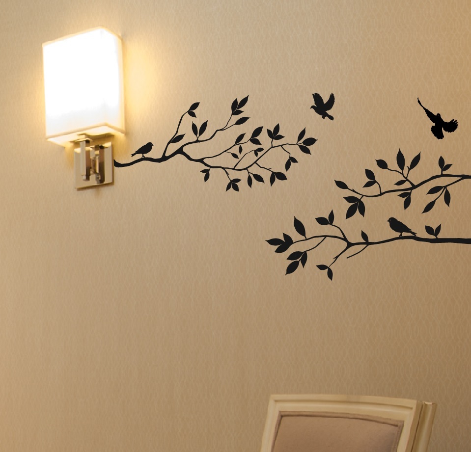 Tree Branches Wall Decal with Birds Vinyl Sticker Nursery Leaves 40" W X 18" H