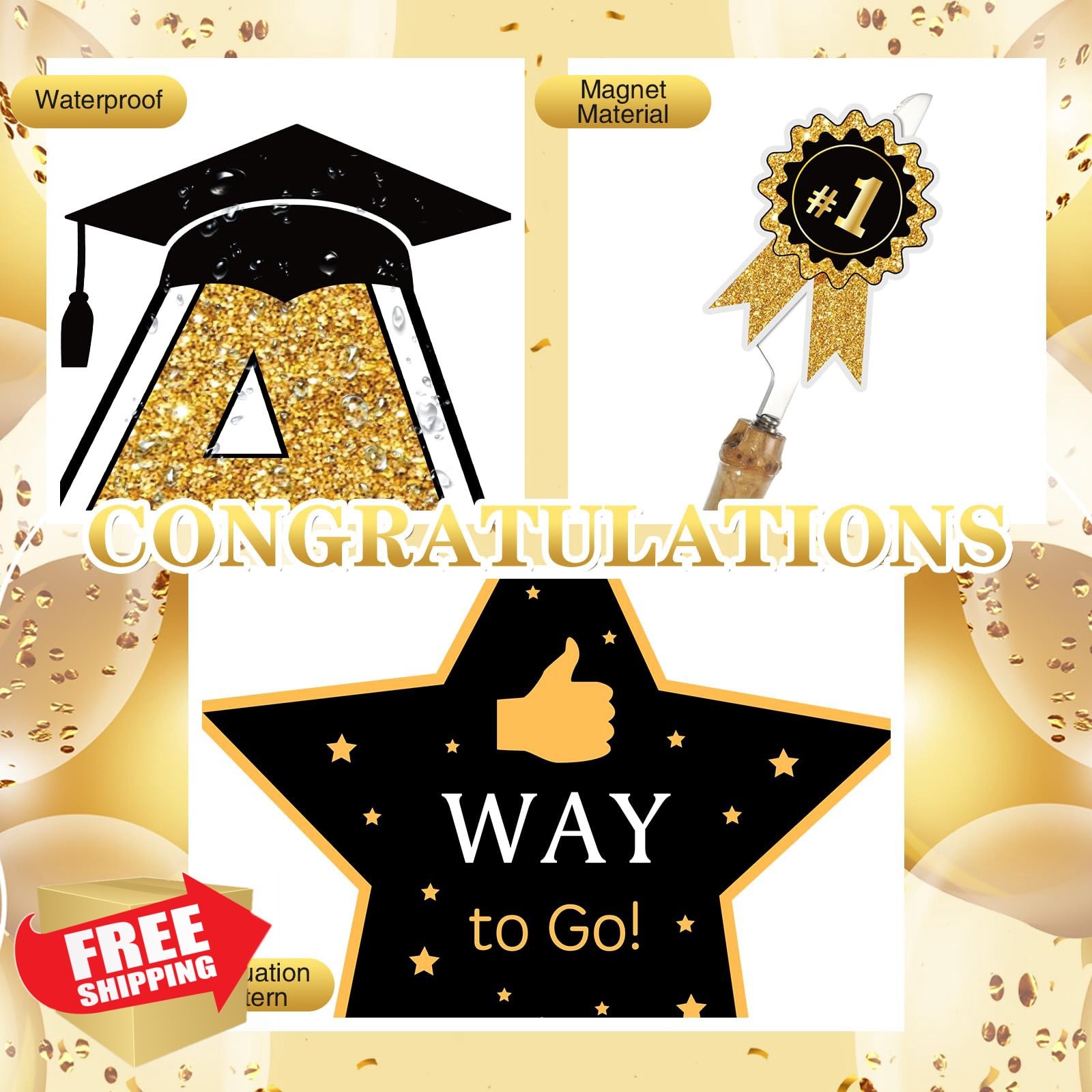 2026 Graduation Car Magnets (20 Pcs), Reflective Grad Decals, Black