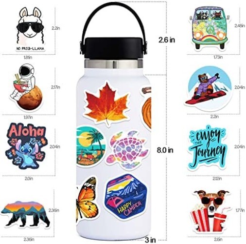 100 PCS Water Bottle Stickers for Kids Teens Girls Adults, Aesthetic Cute Vin…