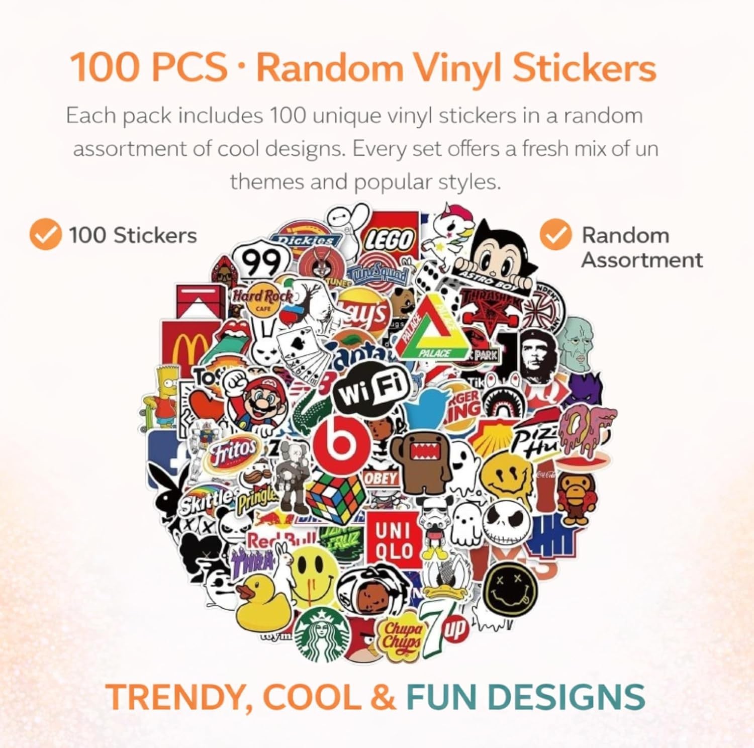 100PCS Waterproof Vinyl Sticker Pack Random Cute Funny Decals for Bottles Laptop