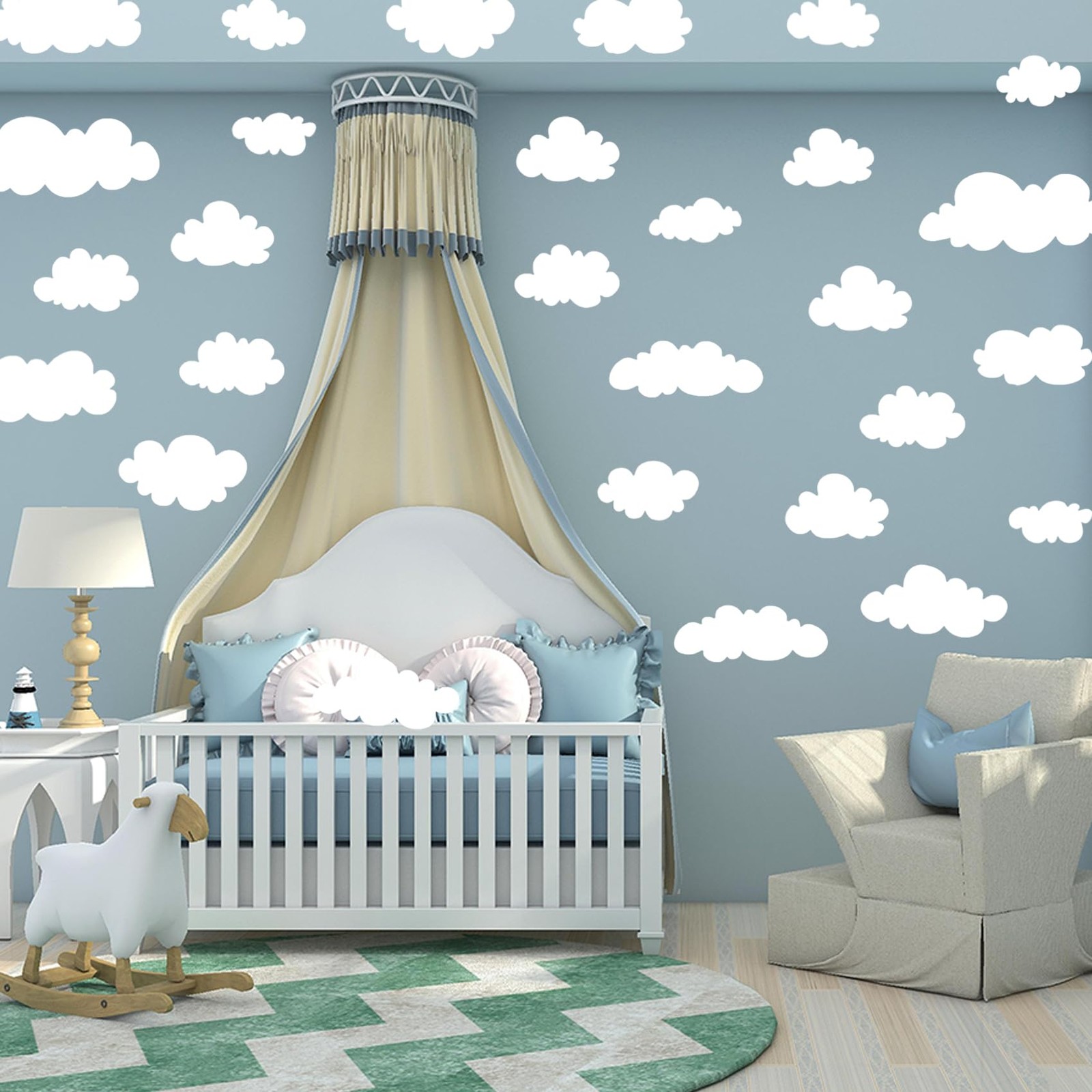 34 Pcs White Clouds Wall Ceiling Decals for Baby Nursery Bedroom Wall Art Decor