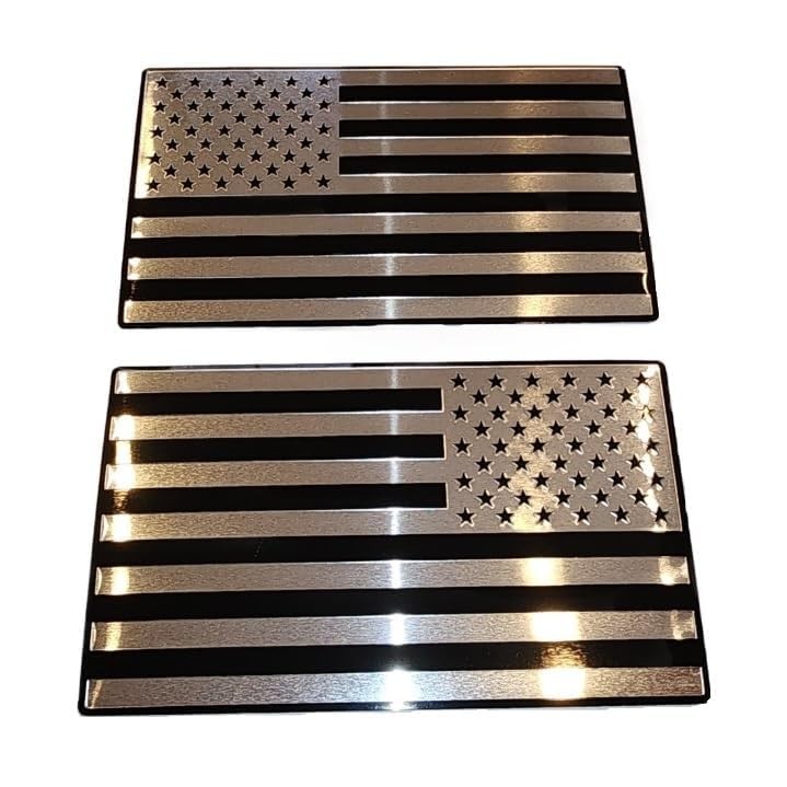(Set of Two) 3"x5" Chrome and Black Aluminum Embossed Left & Right American F…