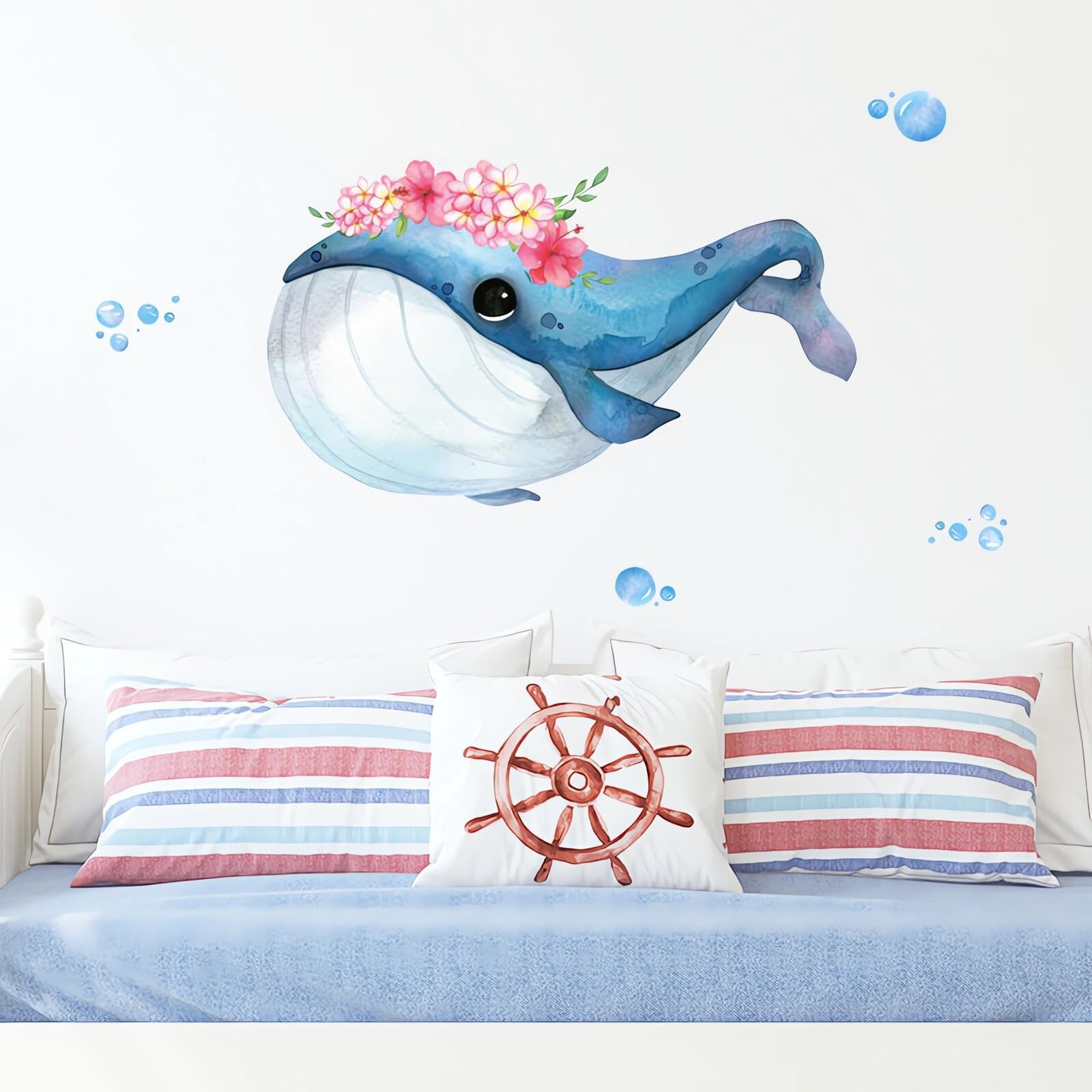 Cute Cartoon Blue Whale Wall Stickers, sacinora Sea Animal Wall Decals Remova…